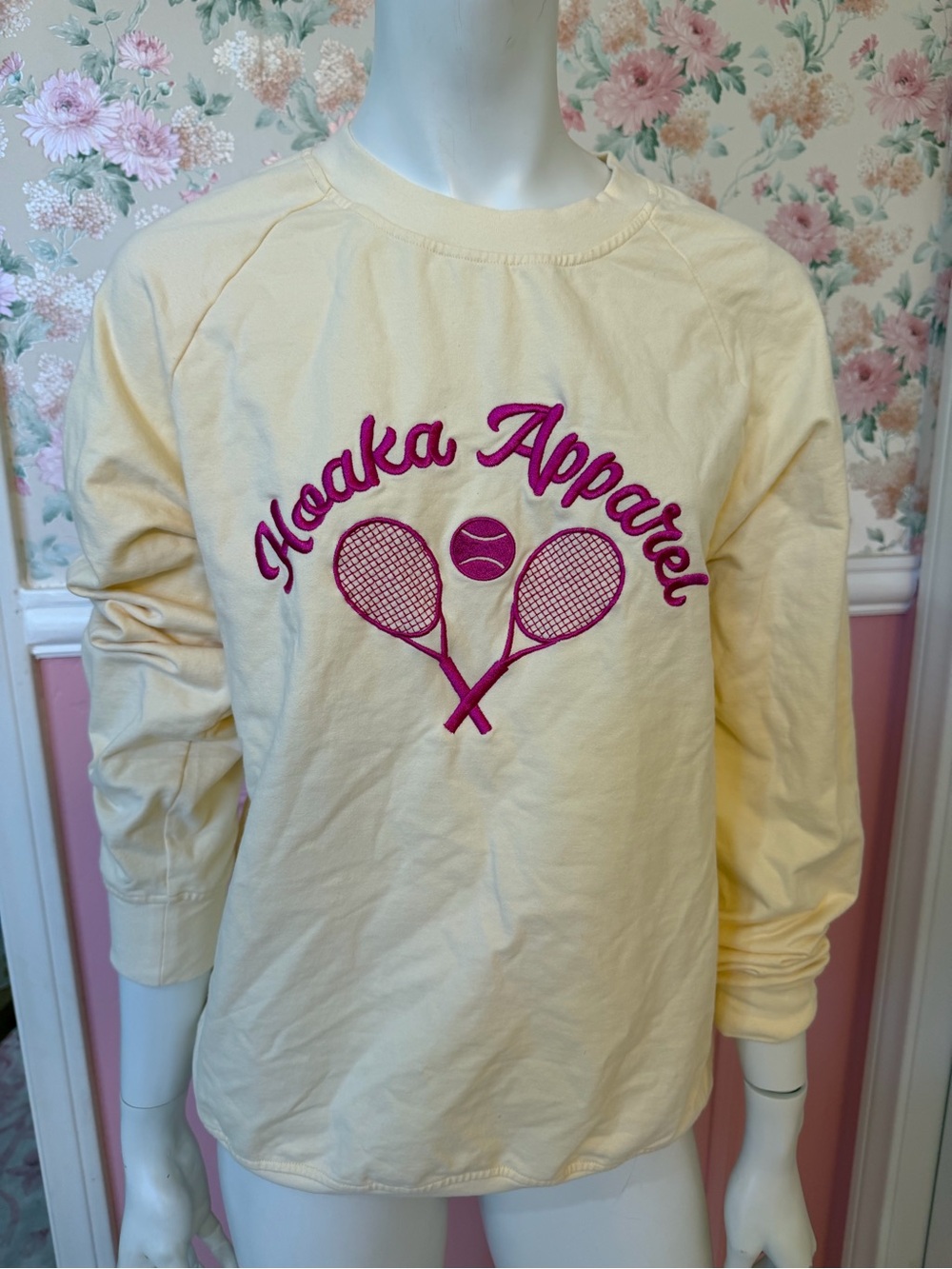 Pale Yellow Tennis Graphic Long-Sleeve Top